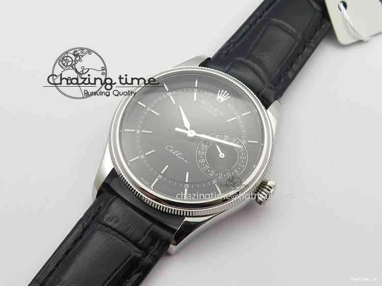 1223 Cellini Date VF Best Edition SS Black Dial Stick Markers On Black Leather Strap A Lightweight 3725